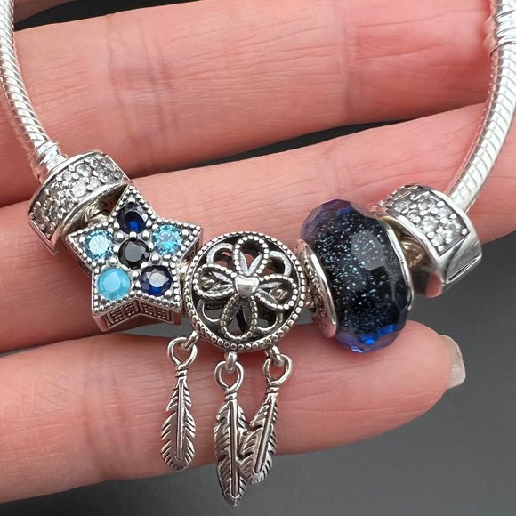 Pandora bracelet clips (set of 2), silver, clear pave stones. - Picture 5 of 5